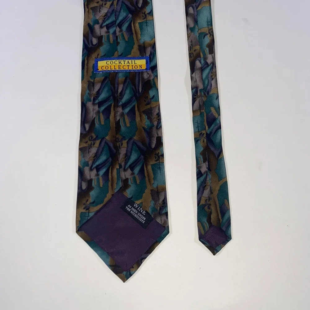 Cocktail Collection Wine Under Microscope Abstract Silk Necktie Teal Purple Mens